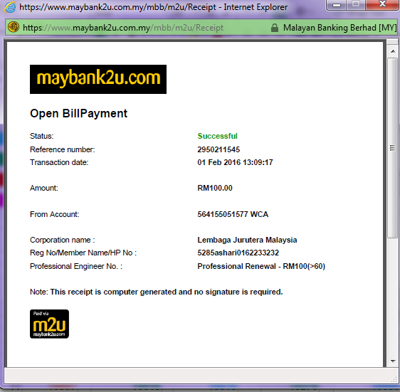 How to retrieve receipt from maybank2u
